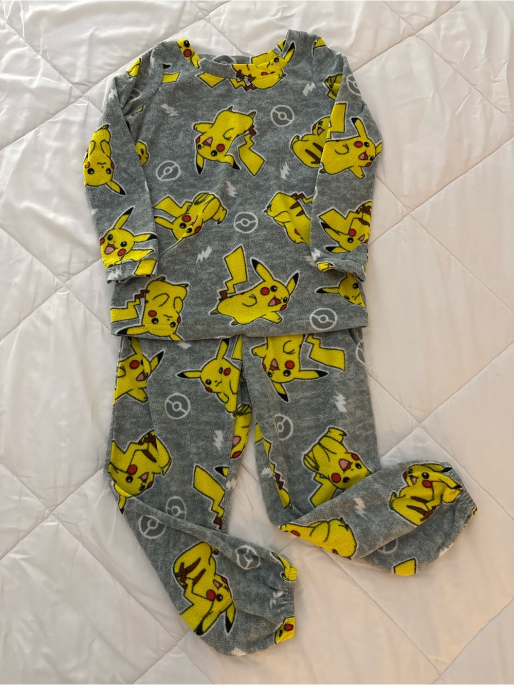 Pokemon Grey and Yellow Pikachu Fleece Pajama Set